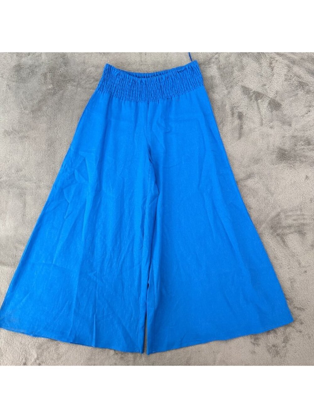 Cece Pull On Palazzo Wide Leg Pants Blue Womens SMALL Linen Blend Resortwear
